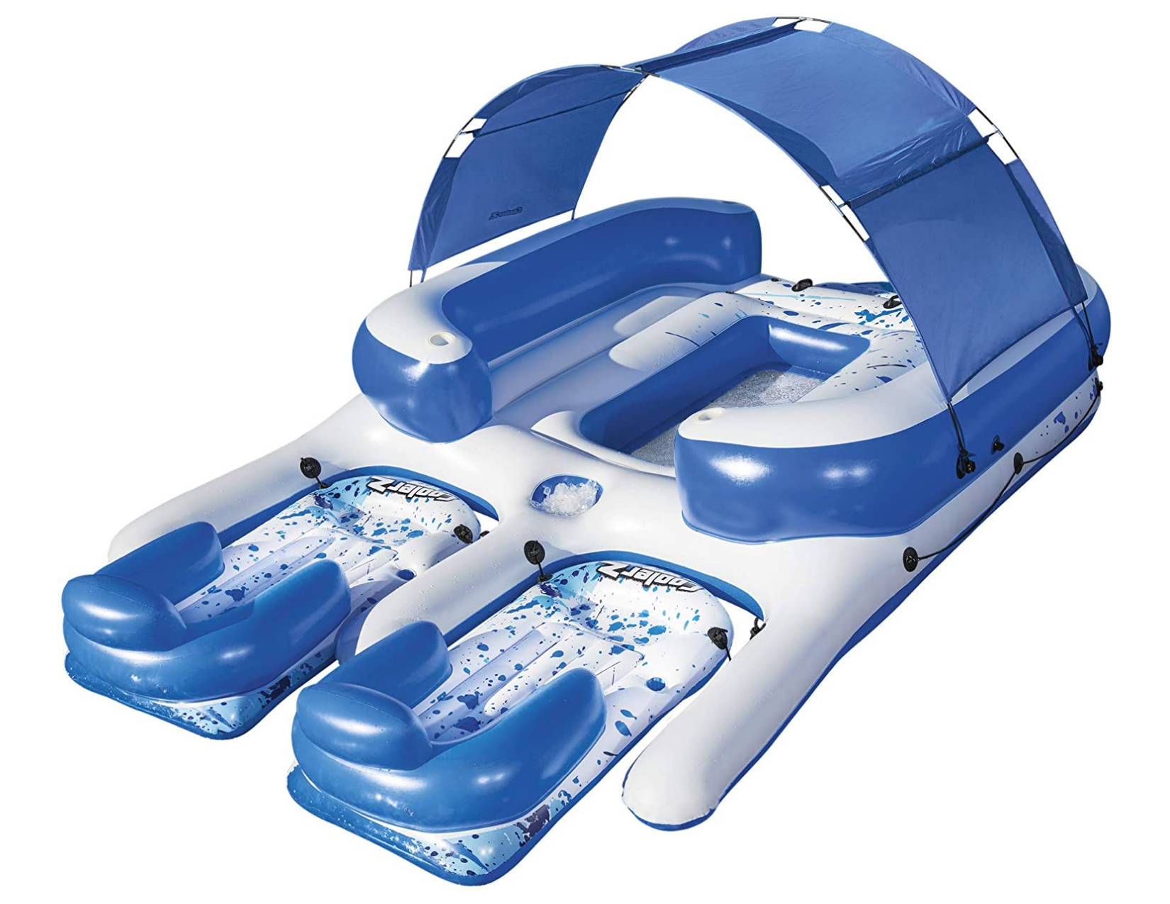 Bestway CoolerZ Tropical Breeze III Inflatable 8-Person Floating Island with UV Sun Shade and Connecting Lounge Rafts